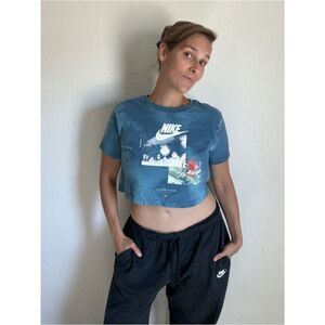 NIKE Crop Top Blue Tie Dye Palm Tree Los Angeles